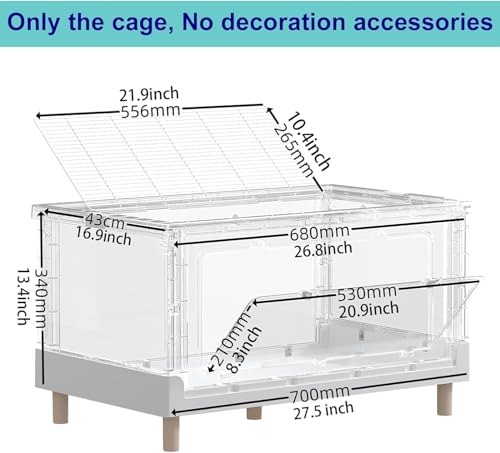 Hamster Cage & Guinea Pig Cages, Acrylic Cage for Small Animal Pets, Large Transparent Gerbil Cage and Habitats, Hedgehog, Dwarf Hamster, Rat, Mouse - size: 27.5"L x 17.0"W x 13.4"H