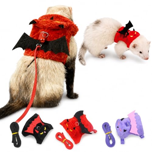 Small Animal Harness and Leash Set, Adjustable Escape-Proof Ferret Harness Vest for Adult Ferret, Meerkat, King Squirrel & Fancy Rat, Soft Comfortable Pet Walking Harness with Red Leash - color: Red