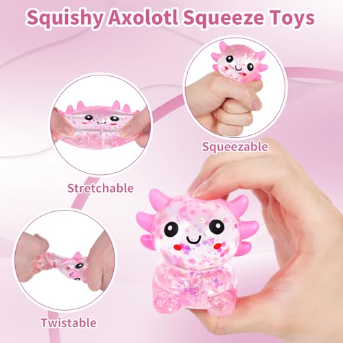 Pink Axolotl Squeeze Toy, Slow Rise squishies Relief Sensory Toy | Cute Squeeze Anxiety Pressure Ball, Portable Calming Fidget Toy for ADHD Autism, Gift Box Packed - color: Single Pink Sitting Axolotl