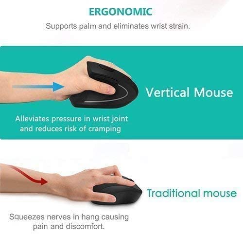 Ergonomic Left-Handed Wireless Vertical Mouse, 2.4G, 3 Adjustable DPI (800/1200/1600), Specially for Left Handers - color: Black - Left Hand - Battery