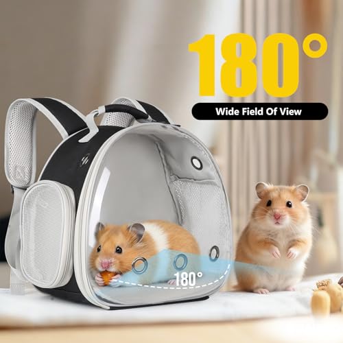 Guinea Pig Backpack, Space Capsule Bubble Window Small Animal Backpack for Guinea Pig, Bird Bunny Rabbit - color: Black
