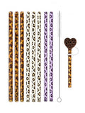 10PCS Set Leopard Straw Cheetah Animal Straws Hard Plastic Reusable Straw and Cleaning Brush Heart Silicone Straw Toppers with Leopard Print Summer Party Supplies (Mixed colors) - color: Mixed colors