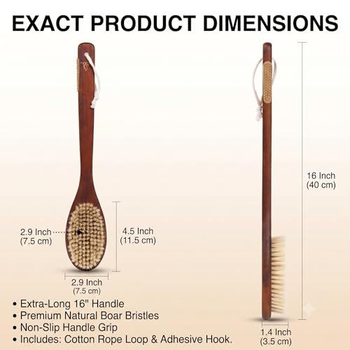 Wooden Bath Brush with Gentle Bristles Long Handle for Shower Back Scrubber Body Exfoliator (Gental Boar Bristle) - color: Gental Boar Bristle