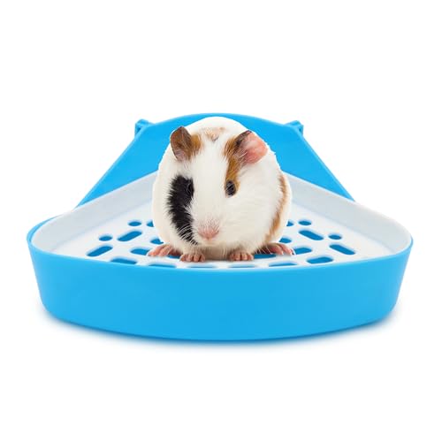 Hypeety Rabbit Litter Box Corner Potty Tray Toilet for Guinea Pig Ferret | Durable, easy-clean plastic, corne design, for rabbit/guinea pig/chinchilla/small pet, includes grid to separate waste, blue - color: Blue
