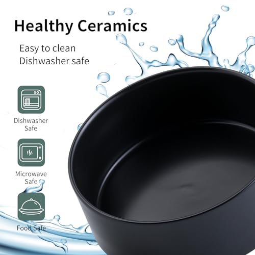 Black Raised/Elevated Ceramic Dog Bowl for Medium Large Sized Breeds,Large Dog Food Water Bowl with Stand,8 in Non Slip Heavy Weighted 1800ml/ 7.6 Cups/60 OZ - color: Black, size: 8 in