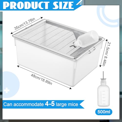 LemonRoad 2 Pack Lab Mouse Breeding Cage 19"x14"x8.5" with 500ml Water Drinking Bottle Laboratory Rat Rodent Breeding & Weaning Cage for Small Lab Animals - size: 19"x14"x8.5", style: Modern