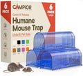 Campior Humane Mouse Trap Pack of 6, Live Mouse Traps Catch and Release for Indoors & Outdoors, Pet & Child Safe, 7.87" Reusable Plastic Mouse Cage with Spring Door, Cleaning Brush Included, Blue - size: Pack of 6