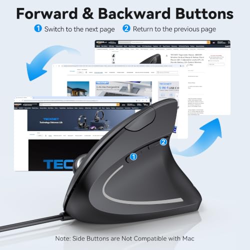 TECKNET Wired Mouse, Comfortable Ergonomic Mouse with 6400 DPI | Plug & Play, 4-Level Adjustable DPI, Silent Click, Vertical Mouse Compatible with Laptop/PC/Windows/Chromebook - color: Black
