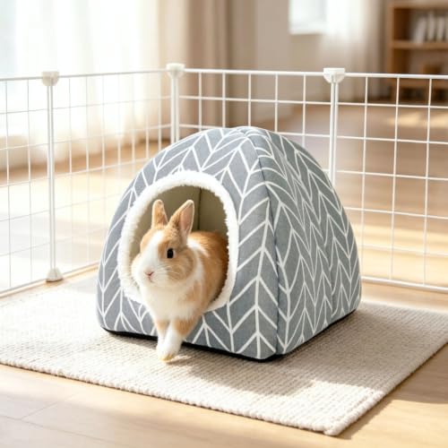 Guinea Pig Hideout Bed, Dwarf Rabbit House Cave | Cozy Hide-Out Cage Accessories for Little Bunny, Hedgehog, Ferret, Chinchilla & Other Small Animals, Grey - color: Grey