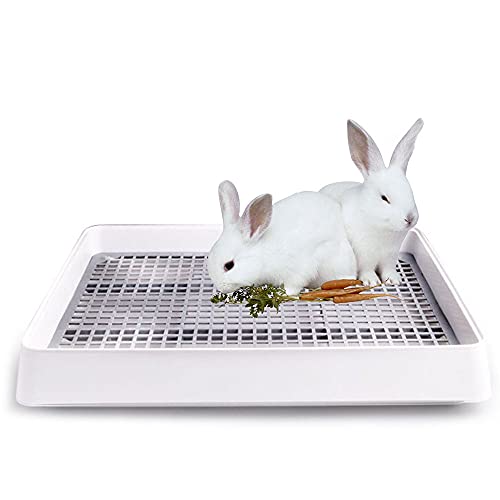 Rabbit Litter Box with Grid 22x18in, Potty Training Pan for Adult Animals | Rabbit Litter Box with Grid, Bunny Litter Tray for Cage, Potty Training Pan for Animals. - size: L (+1 perforated grate)