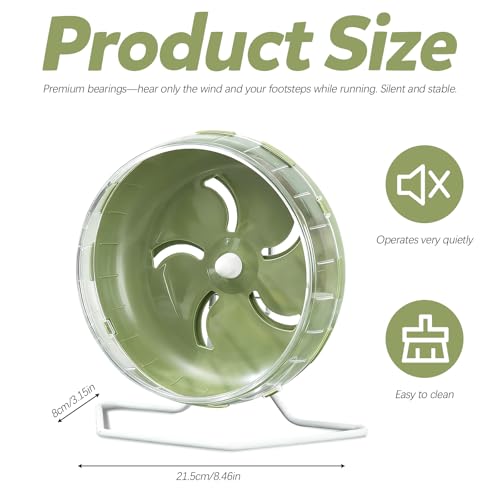 8.4" Height-Adjustable Silent Hamster Wheel Stand, Quiet Hamster Exercise Wheels, Chinchilla Running Spinner Cage Accessories for Gerbil Guinea Pig Mouse Sugar Glider (Green)