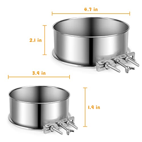 Small Dog Bowls, ShineMe 2 Pack Stainless Steel Pet Bowls Easily Affixes to Crate, Cage or Kennel - Non Spill Food & Water Bowls for Cat, Puppy, Birds, Guinea Pigs, Rabbit (4.7 x 2.1” & 3.9 x 1.9”) - color: Silver, size: S (4.7x2.1” & 3.9x1.9”)