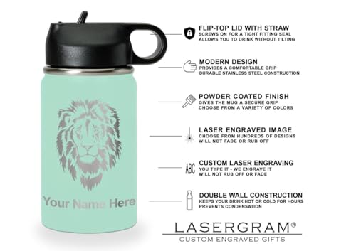 LaserGram Personalized 12oz Water Bottle, Snail (Teal) | Engraved Gift, Vacuum Insulated Stainless Steel, Flip-Top Straw Lid, Laser Engraved With Your Name - color: Teal, size: 12 Ounces