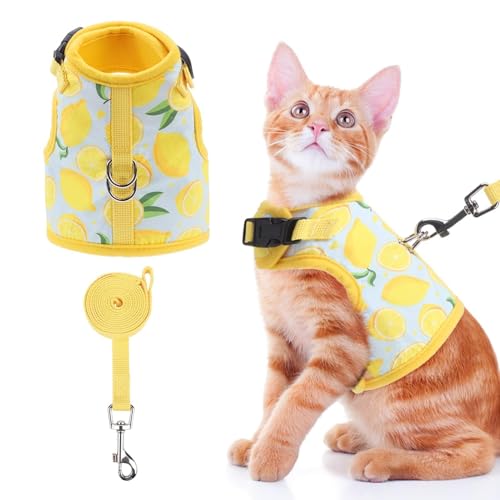 BINGPET Cat Harness and Leash Set Escape Proof for Walking,Step-in Harness with Lightweight Soft Breathable Mesh,Adjustable Easy Control Harness (Sunshine Citrine, M(Chest:10.5-13.5")) - color: Lemon, size: Medium