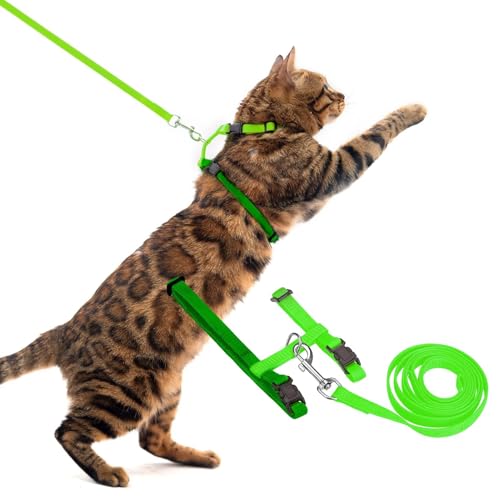 PUPTECK Adjustable Cat Harness and Leash Set Escape Proof Kitten Strap Collar for Walking Travel, Green - color: Green, size: Small