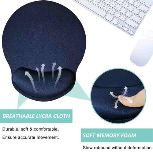 Mouse Pad with Wrist Support, Ergonomic Mouse Pad with Memory Foam Wrist Rest Cushion, Non-Slip Rubber Base Gaming Mice Pad for Home Office Computer Laptop, Navy Blue - color: Navy blue