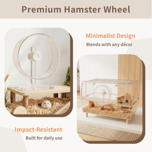 9.5" Silent Hamster Wheel - Clear Running Wheel | 9.5" compact size, easy-clean flat runway, quiet dual bearings, heavy-duty stable base, adjustable stand - size: 9.5"L x 5.0"W x 13.0"H