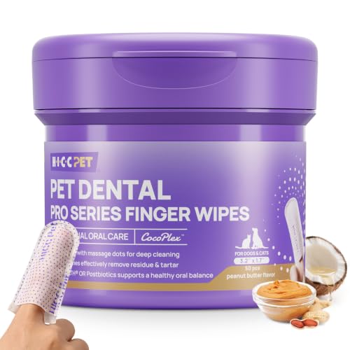HICC PET Pro Finger Wipes for Dogs & Cats, Peanut, 50 Count | Dual-sided textured wipes for routine mouth cleaning and visible food residue, designed for convenient after-meal cleanup - color: Pro Peanut, size: 50 Count (Pack of 1)