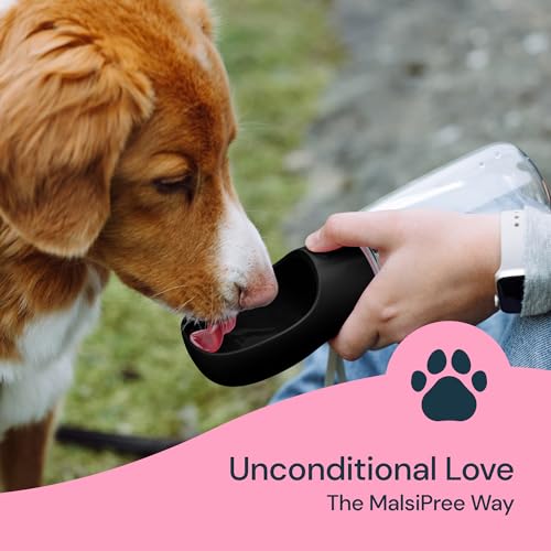 MalsiPree Dog Water Bottle Dispenser - 12 oz Black, Leak-Proof | 12oz leak-proof bottle - one-hand use - built-in bowl - Use for dog walks, travel, hiking & beach days - color: Black, size: 12oz - Standard