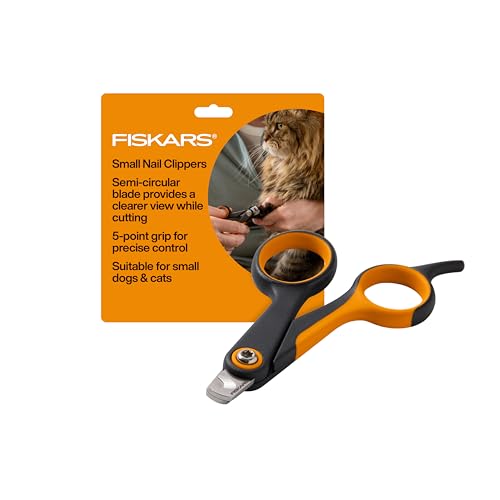 Fiskars Pet Small Nail Clippers, Cat and Dog Trimmers for Grooming, 4.25" | Suitable for Small Dogs & Cats, Semi-Circular Blade for Clear View While Cutting, SoftGrip Handle, Pet Supplies, Black - size: Small
