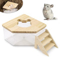 ASTIMESA Plastic Hamster Sand Bath Container with Ladder, Clear Hamster Litter Box Tub Wood Cover for Chinchilla Pet Gerbil Guinea Pig Digging Small Animal House Pentagon