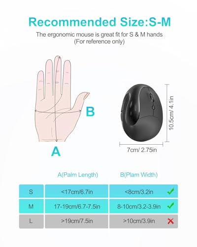 Lekvey Ergonomic Mouse, Rechargeable Wireless Mouse for Small Hands, Black | Design for Small & Medium Hands, 150H per Charge, 3 DPI (800-1600), 2.4G USB Wireless, Plug & Play, Wide Compatible