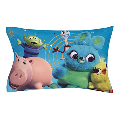 NoJo Disney Toy Story It's Play Time Blue, Green, and White, Woody and Buzz 2 Piece Toddler Sheet Set - Fitted Bottom Sheet and Reversible Pillowcase - color: Toy Story It's Play Time