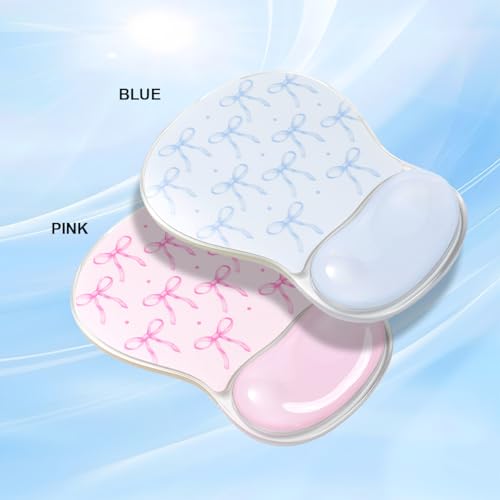 Blue Bow Mouse Pad with Gel Wrist Rest Support - Ergonomic Cooling Mousepad Support with Non-Slip Base for Computer/Office/Home - color: Blue Bow