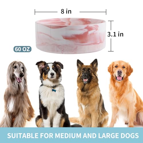 Raised/Elevated Ceramic Dog Bowl for Medium Large Sized Breeds,Large Dog Food Water Bowl with Stand,8 in Non Slip Heavy Weighted 1800ml/ 7.6 Cups/60 OZ Marble Pink - color: Marble Pink, size: 8 in
