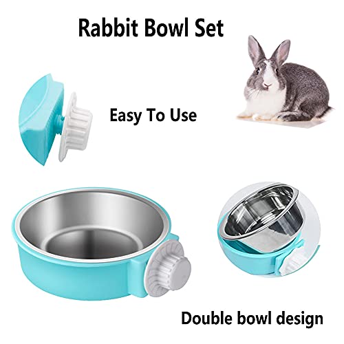 Rabbit Food Bowl Set Cage Bowl Hanging Big Bunny Food Dish | 2 Pieces Stainless Steel Hanging Create Water Food Feeder Bowls for Big Bunny Food Dish - color: 2 PCS