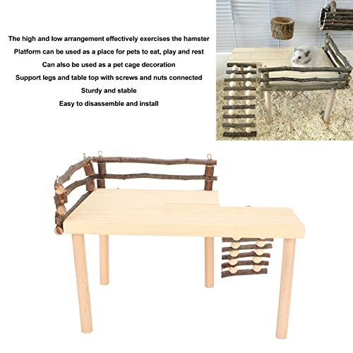 Estink Small Animal Wooden Climbing Platform Set with Ladder and Fence | Natural Log Hideout, 11.8 Inch Wide Platform, Climbable Ramp for Dwarf Hamster Gerbil Mouse, Rustic Cage Decor Playgroun