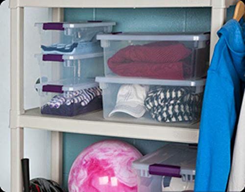 Sterilite 17511712 6 Quart Clearview Latch Storage Container with Plum Handles - size: 6 qt