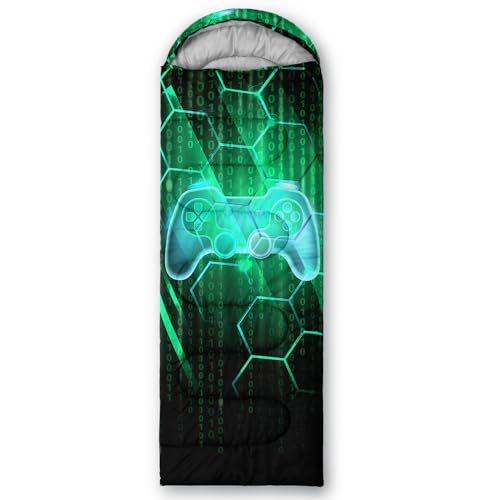 Axolotl Gamepad Sleeping Bag,3 Season Warm and Cool Weather Game Console Sleeping Bag for Boys Teens,Waterproof Lightweight Geometry Hexagonal Sleeping Bag for Traveling,Outdoors Camping,Blue,Black - color: Gamepad02