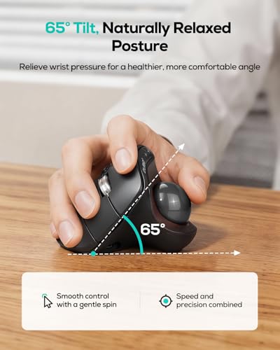 Nulea Wireless Trackball Mouse Ergonomic Vertical Design Thumb Control | Rechargeable mouse with quiet clicks,4 DPI levels,3 device Bluetooth & USB receiver,smooth tracking,compatible with PC-Black - color: D-Black