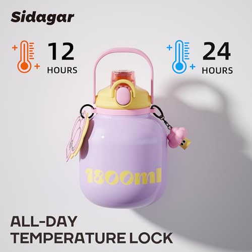 60 oz Gallon Insulated Water Bottle with Straw Lid, Purple | Premium 316L Stainless Steel, Leakproof, Wide Mouth Water Jug with Handle, All-day Hot or Cold Retention, Travel & Daily Use - color: Purple, size: 60 Ounces