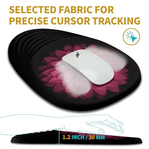 Hokafenle Ergonomic Mouse Pad Wrist Support with Stepped-Wedge Design, Wrist Rest Pain Relief Mousepad Filled with Memory Foam, Carpal Tunnel Mousepad for Wireless Mouse(12x8 inch, Pink Flower) - color: KM015-Pink Flower