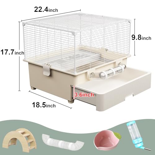 Oneluck 2 Tiers Large Hamster Cages with Accessories,Drawer-Style for Easy Cleaning,Small Animal Habitats for Syrian Hamster,Gerbil, Mice(White)