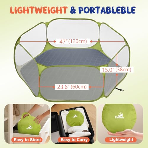 Pawaboo Small Animals Playpen with Pad, Green + Grey | Waterproof, Reusable Pad, Portable Outdoor Yard Fence, For Chick/Kitten/Puppy/Guinea Pig/Rabbits/Chinchillas - color: Green + Grey