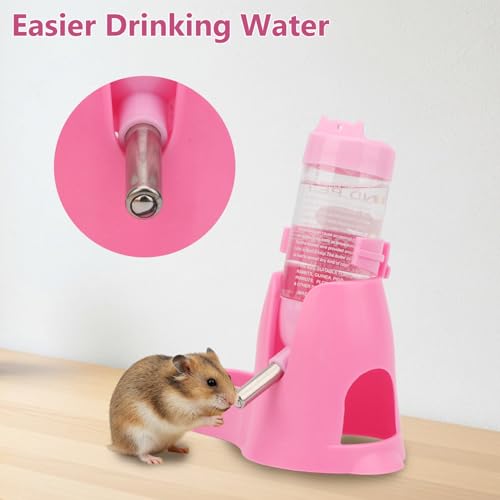 Litewoo 3 in 1 Hamster Water Bottle Small Animal Water Bottle with Food Container Base Hut Hanging Pet Automatic Feeding Drinking Dispenser for Dwarf Hamster Rats Mouse Gerbil Mice - color: Pink, size: 80ml