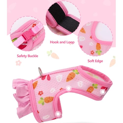 Guinea Pig Harness and Leash, Bunny Rabbit Harnesses Ferret Clothes, Pink L | Soft Mesh Vest Set Escape-Proof Cute Carrot Pattern for Rats Hamster Chinchilla Small Animals Cat Kitten Puppy - color: Pink, size: L (neck:9.4"-11" chest:13.3"-14.5")