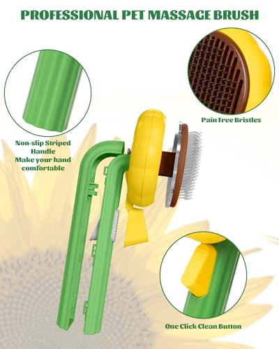 Cat Brush for Shedding, Sunflower Cat Brushes with Gentle Bristles and Release Button, Gentle Self Cleaning Pet Brush for Indoor Cats and Dogs Daily Grooming Tool During Shedding Season - color: Sunflower