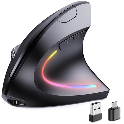JYKEYMOUT Bluetooth+USB A+USB C(3 in 1)Rechargeable Ergonomic Mouse, Wireless Vertical Design, 5 Adjustable Levels Up to 4800 DPI, 2.4G Carpal Tunnel Silent Mice for PC,Laptop,MacBook,Chromebook-Black - style: DPI-4800