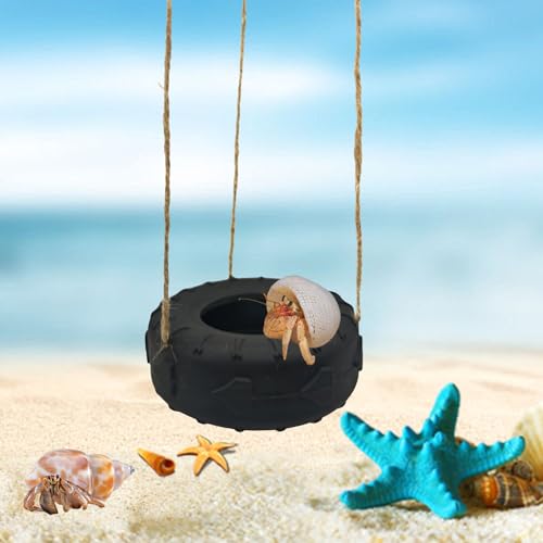 Colours Hermit Crab Tire Swing,Suction Cup Hook Climbing Toy,Hermit Crab Terrarium Accessories - A Must-Have for Any Reptile Amphibian Small Aquatic Animals Lover(Black) - color: Black
