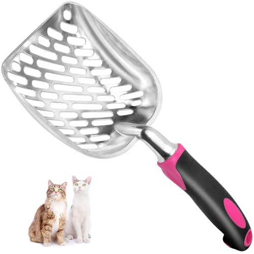 Cat Litter Scoop-Metal Cat Scooper-Long Handle Scoop,Cat Scooper-Poop Sifting-Mesh Shovel-Suitable for Cat Litter Box, (Rose Red)-Christmas - color: Rose Red, size: L