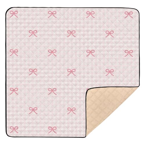 Baby Play Mat Pink Checkered and Bows 50 x 50 Playpen Mat Baby Play Mats for Floor Play Gym Crawling Mat Non-Slip Cushioned Baby Playmat for Infants, Babies, Toddlers - color: multi 2