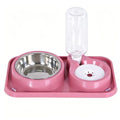 J&L VVMEET Non-Slip Dog Cat Food and Water Bowls Set with Water Dispenser | Dog Bowls Detachable Stainless Steel Bowl Gravity Pet Feeder and Waterer Set Automatic Water Refill for Cat Dog Puppy Rabbit - color: Pink, size: Water Capacity: 1000ML