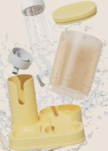 Leak-Proof Hamster Water Bottle & Automatic Feeder Combo | Transparent Food Dispenser with Stainless Steel Nozzle, Easy to Clean（Yellow)