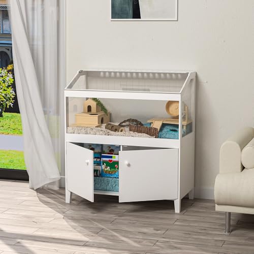 GDLF Hamster Cage with Acrylic Panels and Storage, 39.5 x 19.7 Inch | Furniture-style habitat offers two levels, two access doors, and ample floor space for hamsters, gerbils, rats, or hedgehogs