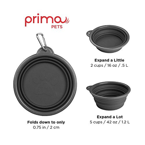 Collapsible Silicone Water Travel Bowl with Clip for Dog and Cat, Portable and Durable Pop-up Feeder for Convenient On-The-go Feeding – Size: Large (5 Cups) Grey – 2 Pack - color: GREY, size: LARGE (5 CUPS) - 2 PACK