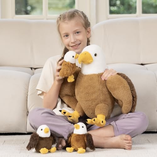 Bald Eagle Stuffed Animal Set with 3 Babies, 2 Eggs, 16 Inch | Mother and Baby Eagle Plushies; Each Egg Holds a Baby; Zipper Belly Storage; Birthday & Christmas Gift for Kids & Bird Lovers - style: Blad Eagle